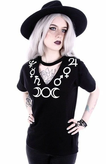 Restyle T-Shirts V-neck With Choker Gothic Blouse With Moon Symbol 4 Restyle T-Shirts V-neck With Choker Gothic Blouse With Moon Symbol - Image 4