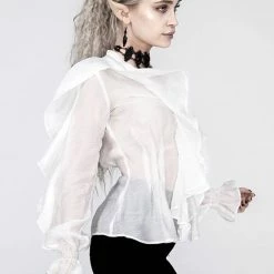 Restyle Standard Tops White Gothic V Neck Ruffled Shirt -Restyle sale Shop white gothic v neck ruffled shirt rebelsmarket 2