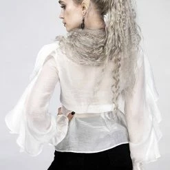 Restyle Standard Tops White Gothic V Neck Ruffled Shirt -Restyle sale Shop white gothic v neck ruffled shirt rebelsmarket 3