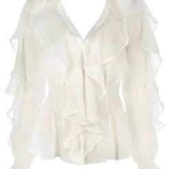 Restyle Standard Tops White Gothic V Neck Ruffled Shirt -Restyle sale Shop white gothic v neck ruffled shirt rebelsmarket 4