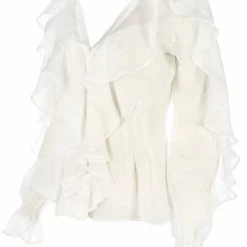 Restyle Standard Tops White Gothic V Neck Ruffled Shirt -Restyle sale Shop white gothic v neck ruffled shirt rebelsmarket 5