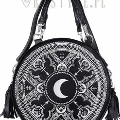 Restyle Purses & Handbags Witchy White Henna Moon Embroidery Round Handbag With Tassels